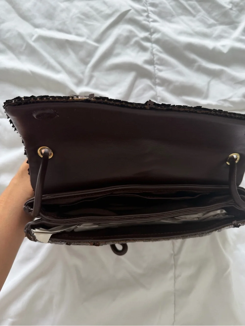 Dolce Vita Brown Sequin Shoulder Bag with Gold Hook
